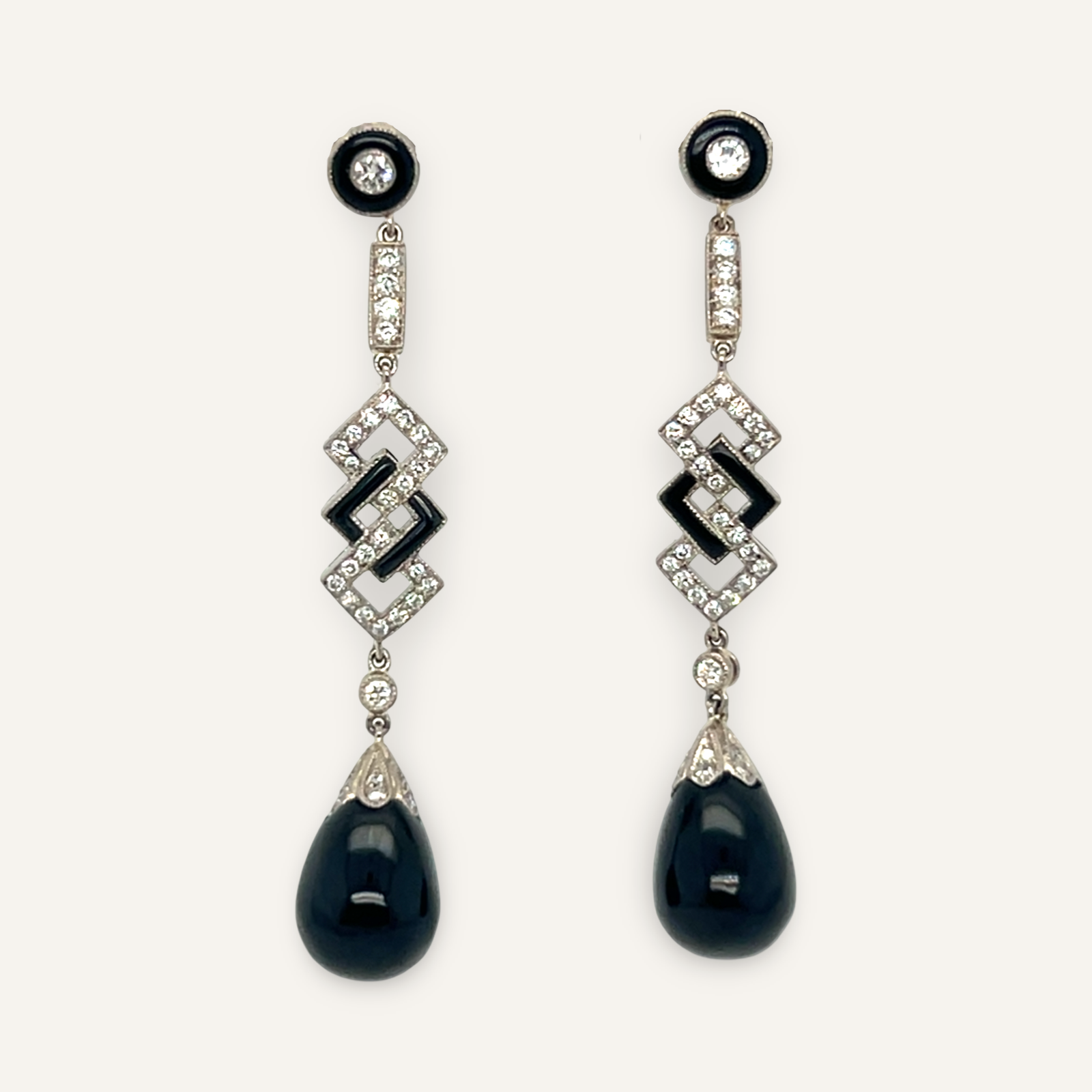 Art Deco Onyx and Diamond Earrings