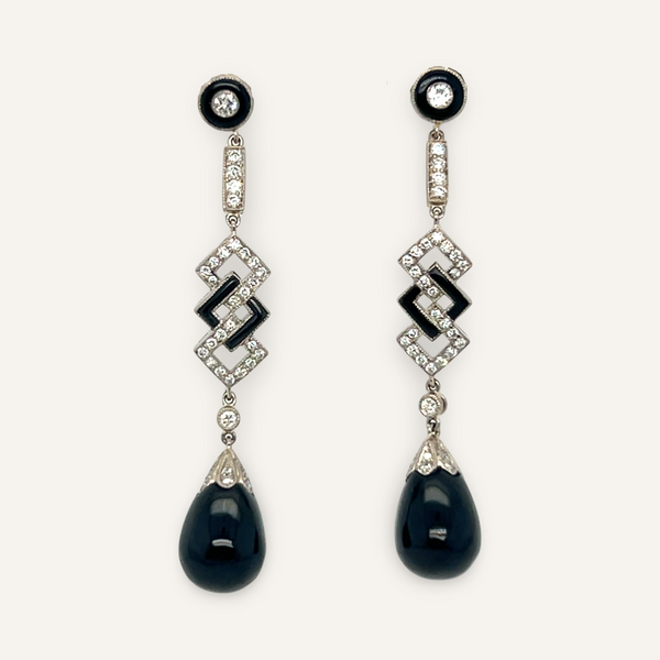 Art Deco Onyx and Diamond Earrings