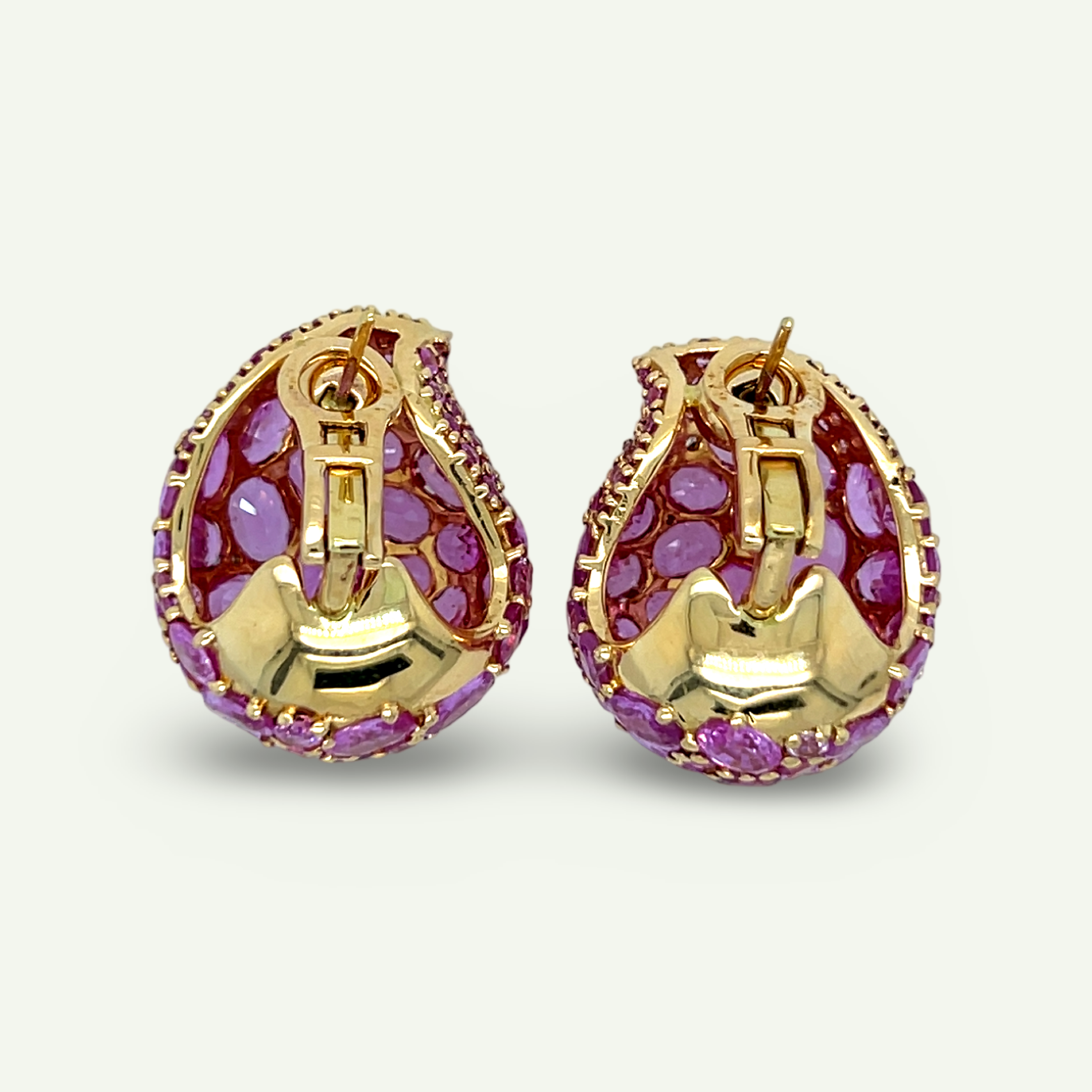 Pink Sapphire and Diamond tear shaped cluster earrings