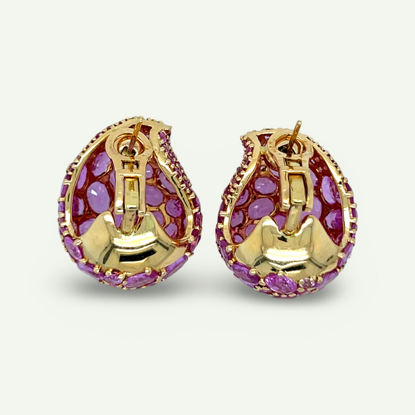 Pink Sapphire and Diamond tear shaped cluster earrings
