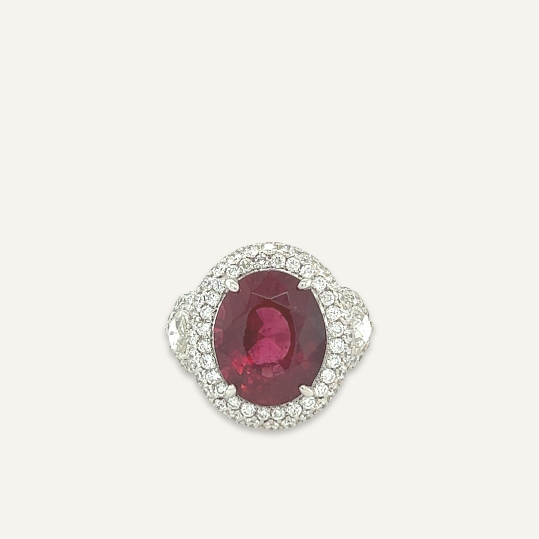 Rubellite and Diamond Halo Ring