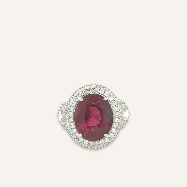 Rubellite and Diamond Halo Ring