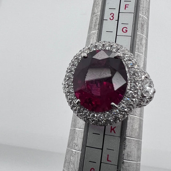 Rubellite and Diamond Halo Ring