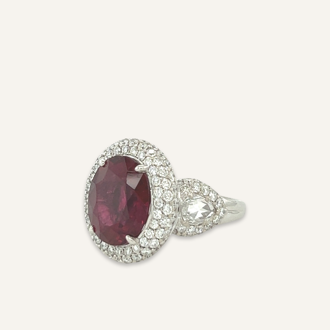Rubellite and Diamond Halo Ring