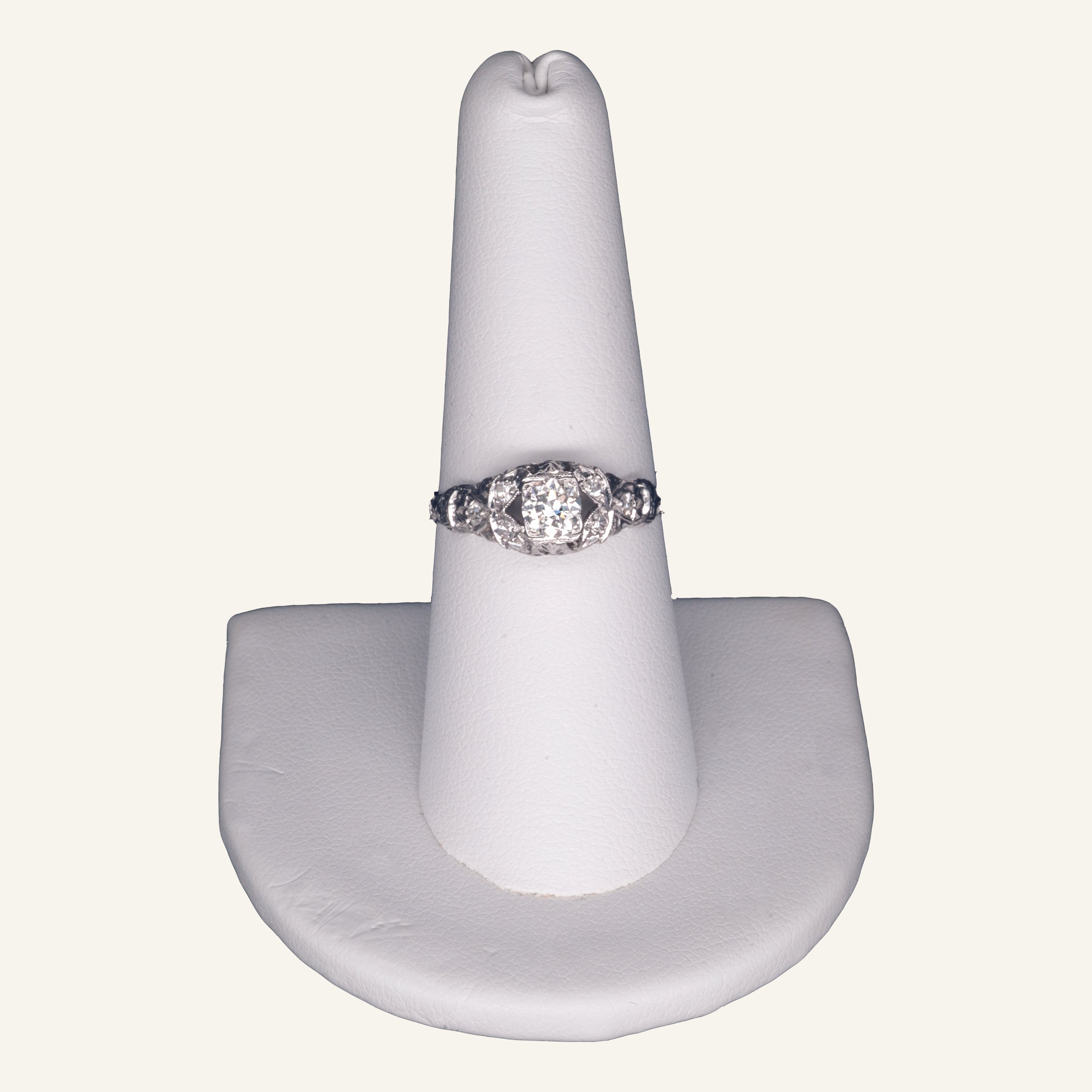 18k White Gold Art Nouveau Diamond Filigree