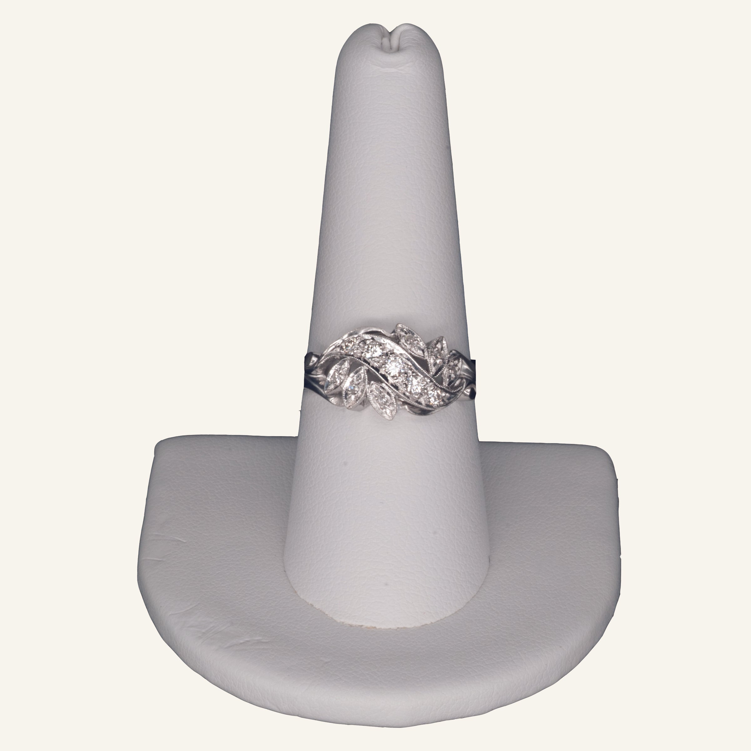 14k White Gold Diamond Scroll Ring