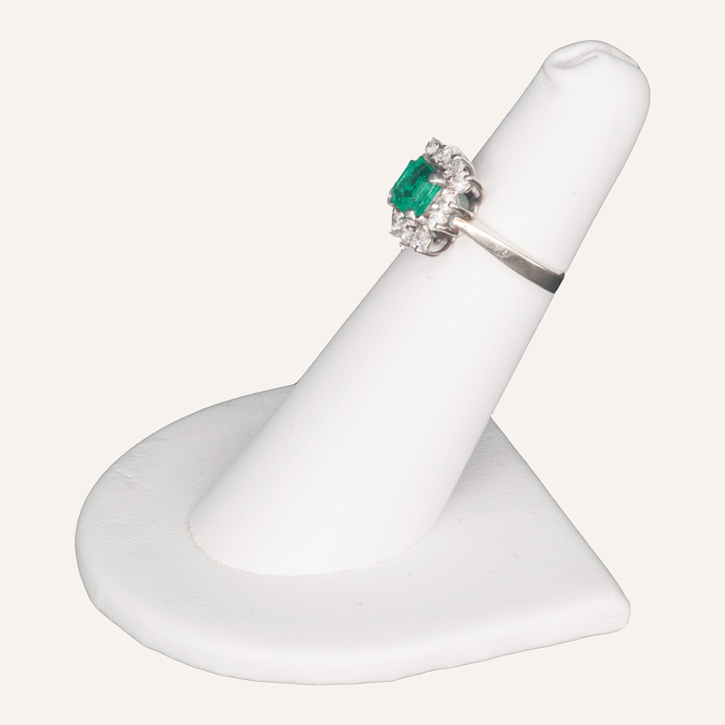 14k White Gold Emerald and Diamond Ring