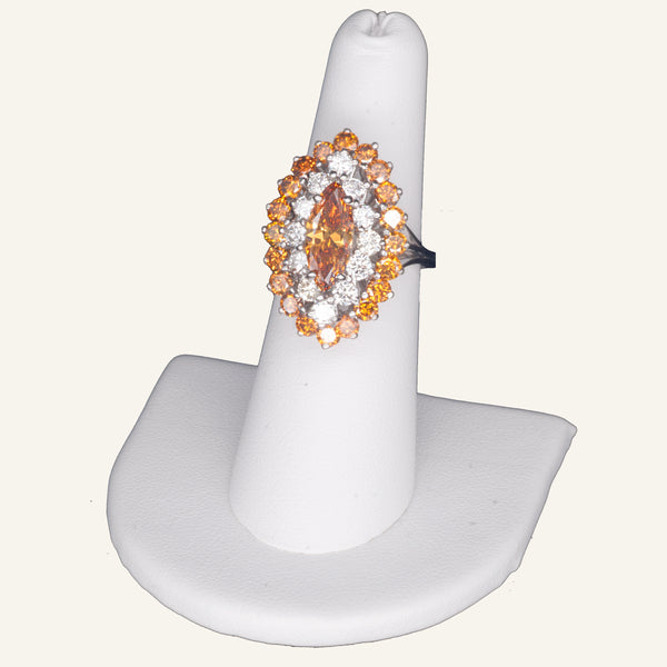 18K White Gold, Orange, and Brown Diamond Ring