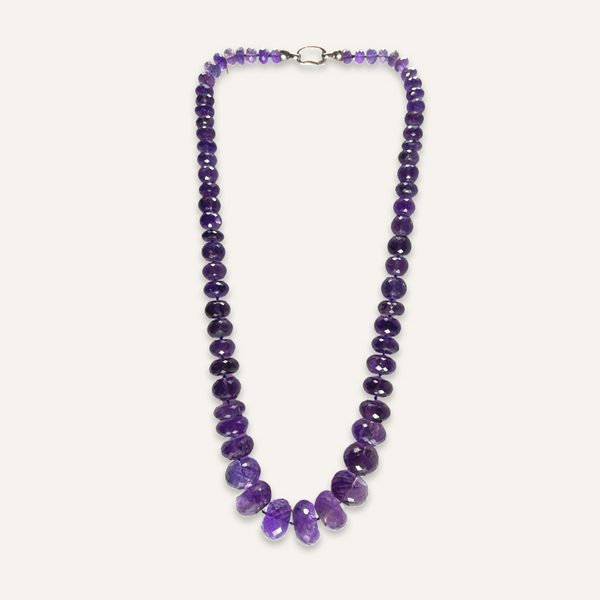 Graduated Amethyst Hand Knotted Bead Necklace