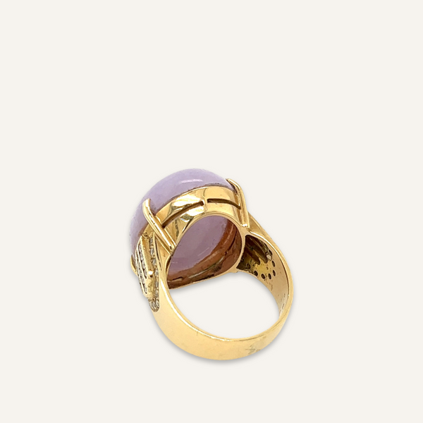 14k Yellow Gold Lavender and Jade Ring and Earring Set