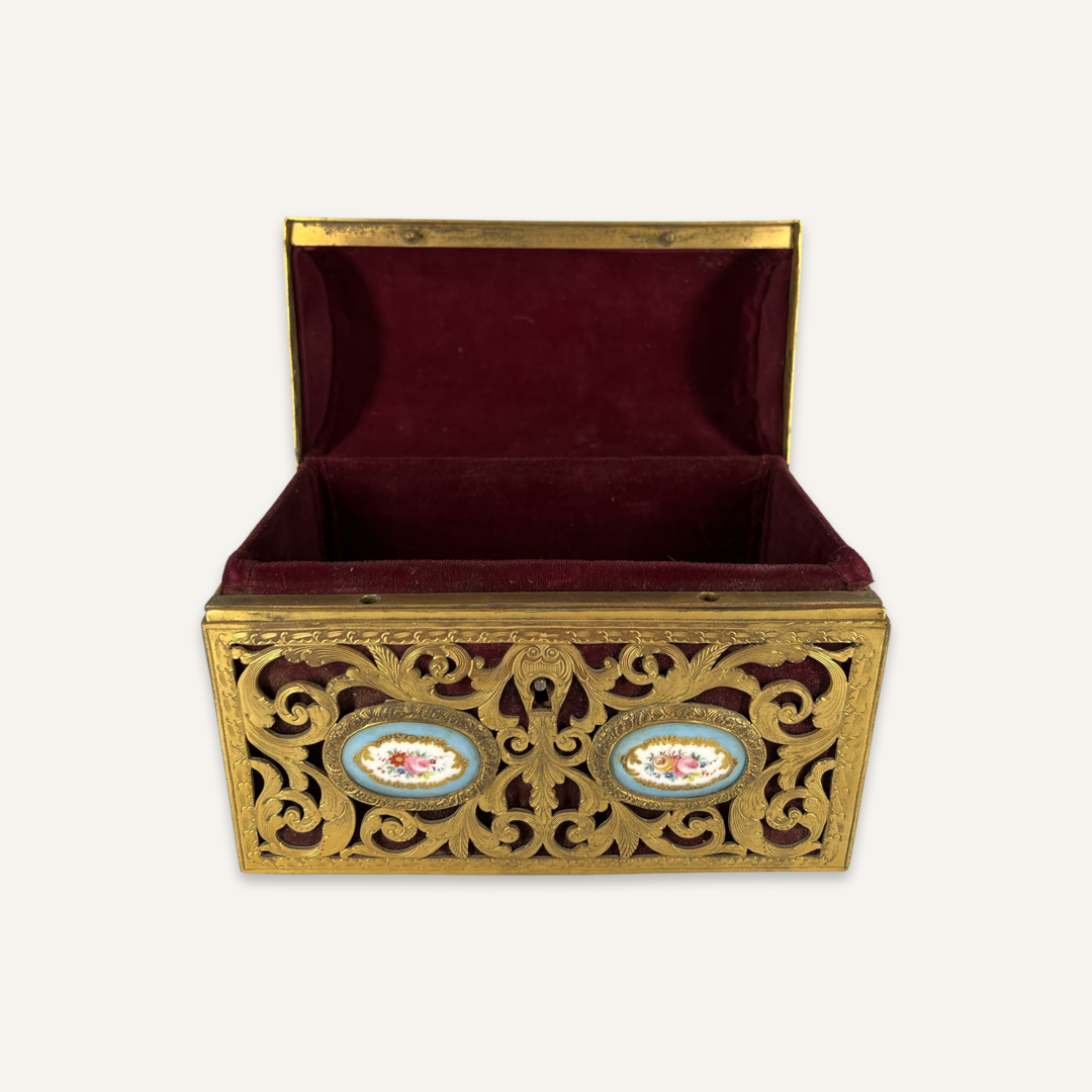 Sevres Ceramic and Punched Brass Box, 19th c.