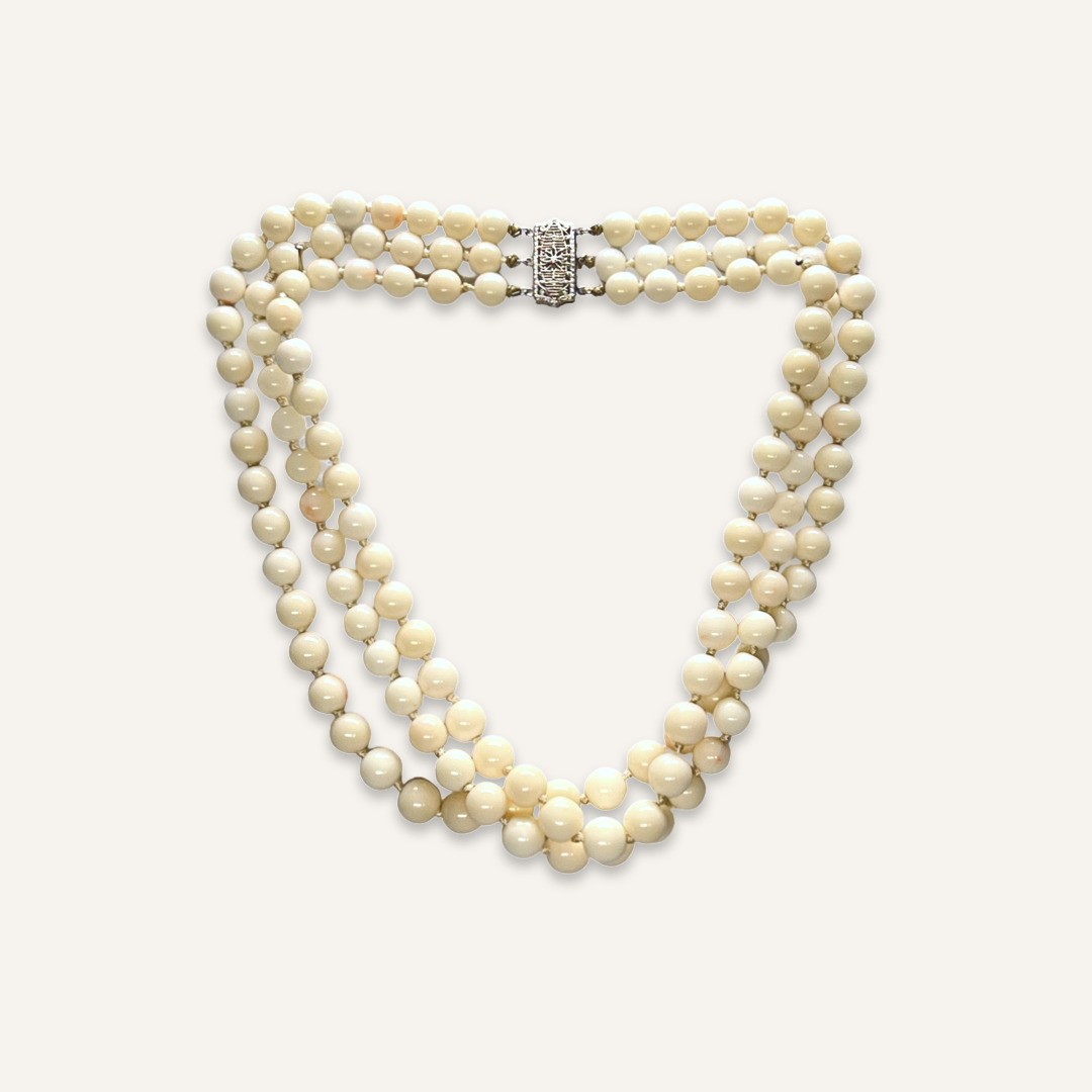 Angel Skin Coral Triple Strand Necklace