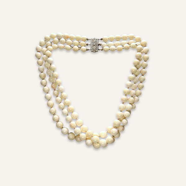 Angel Skin Coral Triple Strand Necklace