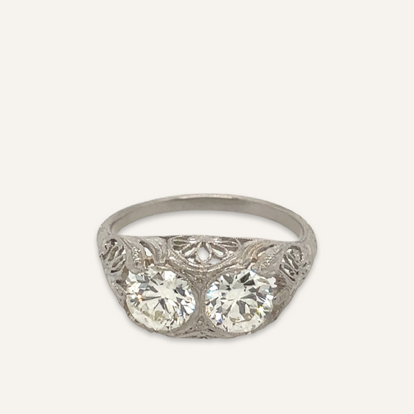 Art Deco Diamond Platinum Duo Engagement or Anniversary Band