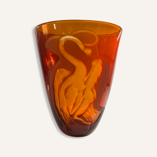 Renato Gettuso Vase with carves Swan and Nude woman