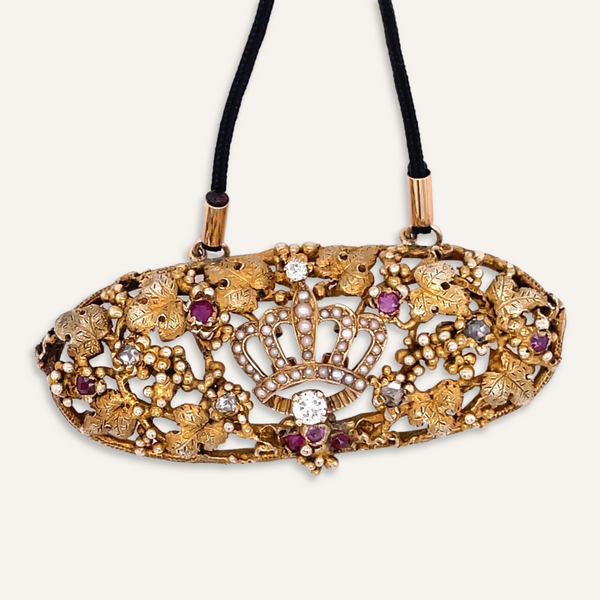 Ruby, Diamond and Pearl in 18K Crown