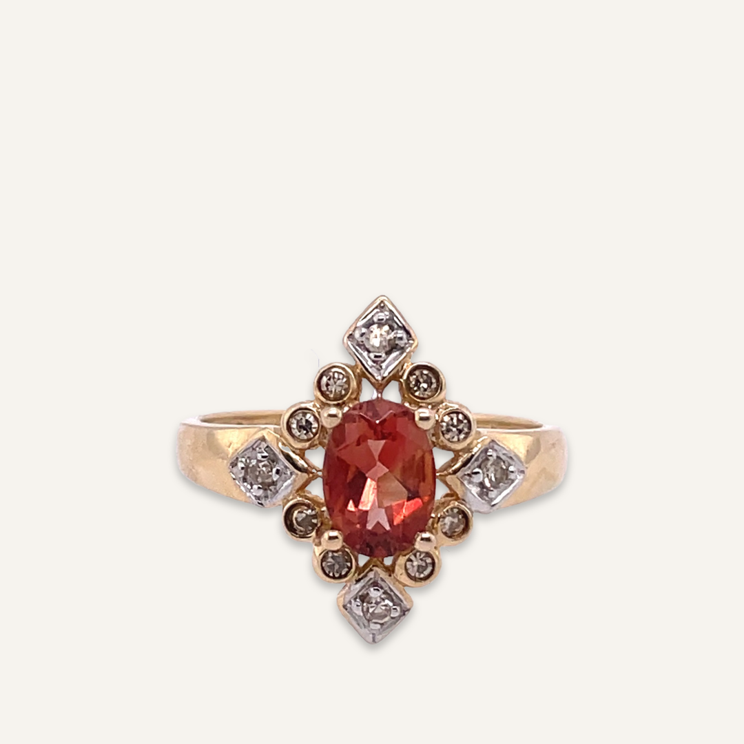 14k Yellow Gold Brown Tourmaline and Diamond Ring