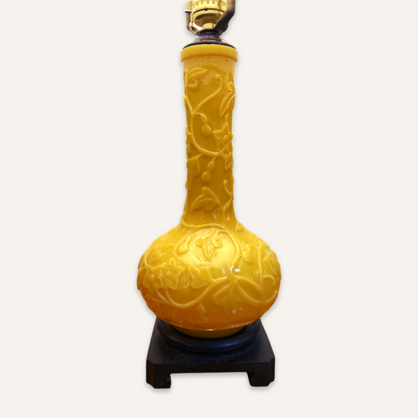 19th c. Chinese Warm Yellow Carved Glass Lamps
