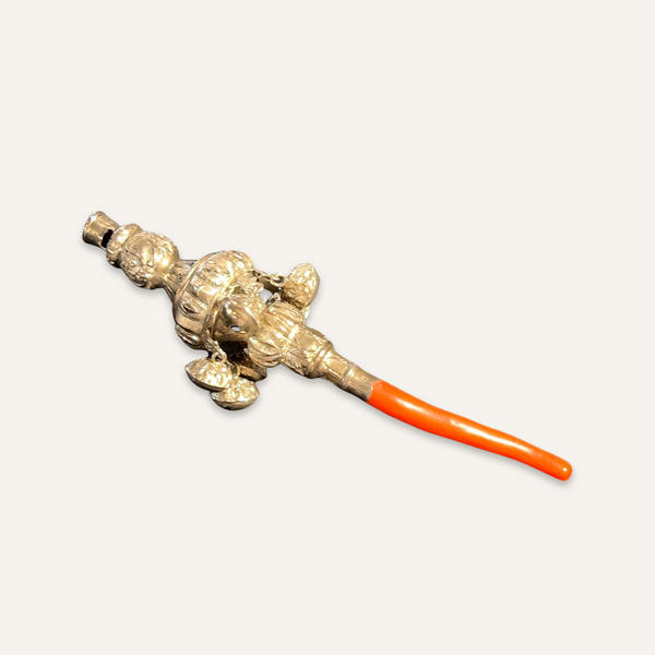 Silver and Coral Baby Rattle and Whistle