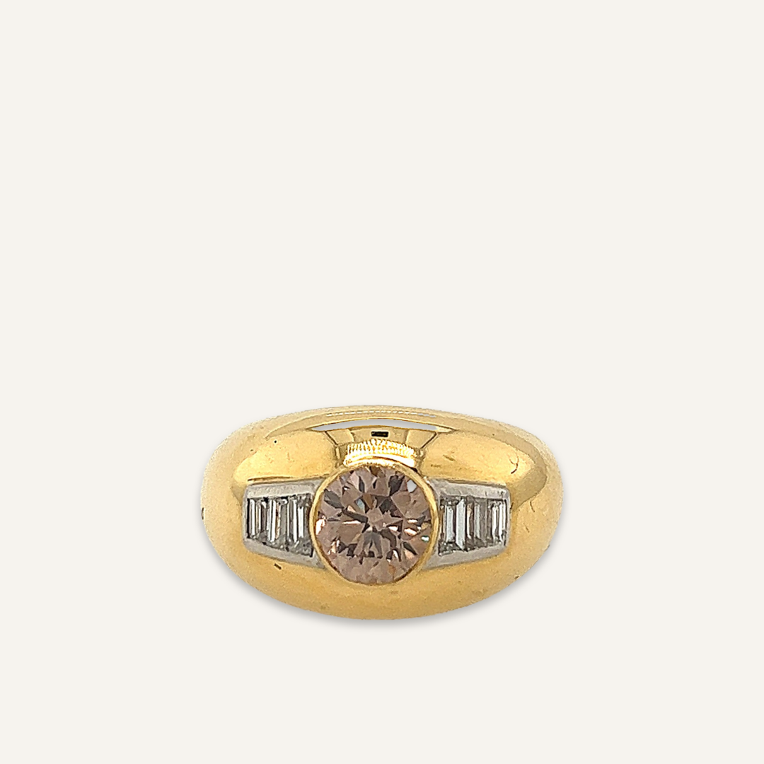 18k Yellow Gold and Platinum Webb Peach Diamond Ring
