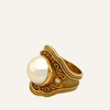 18K Yellow Gold, Pearl, Emerald, and Ruby Cabochon Ring