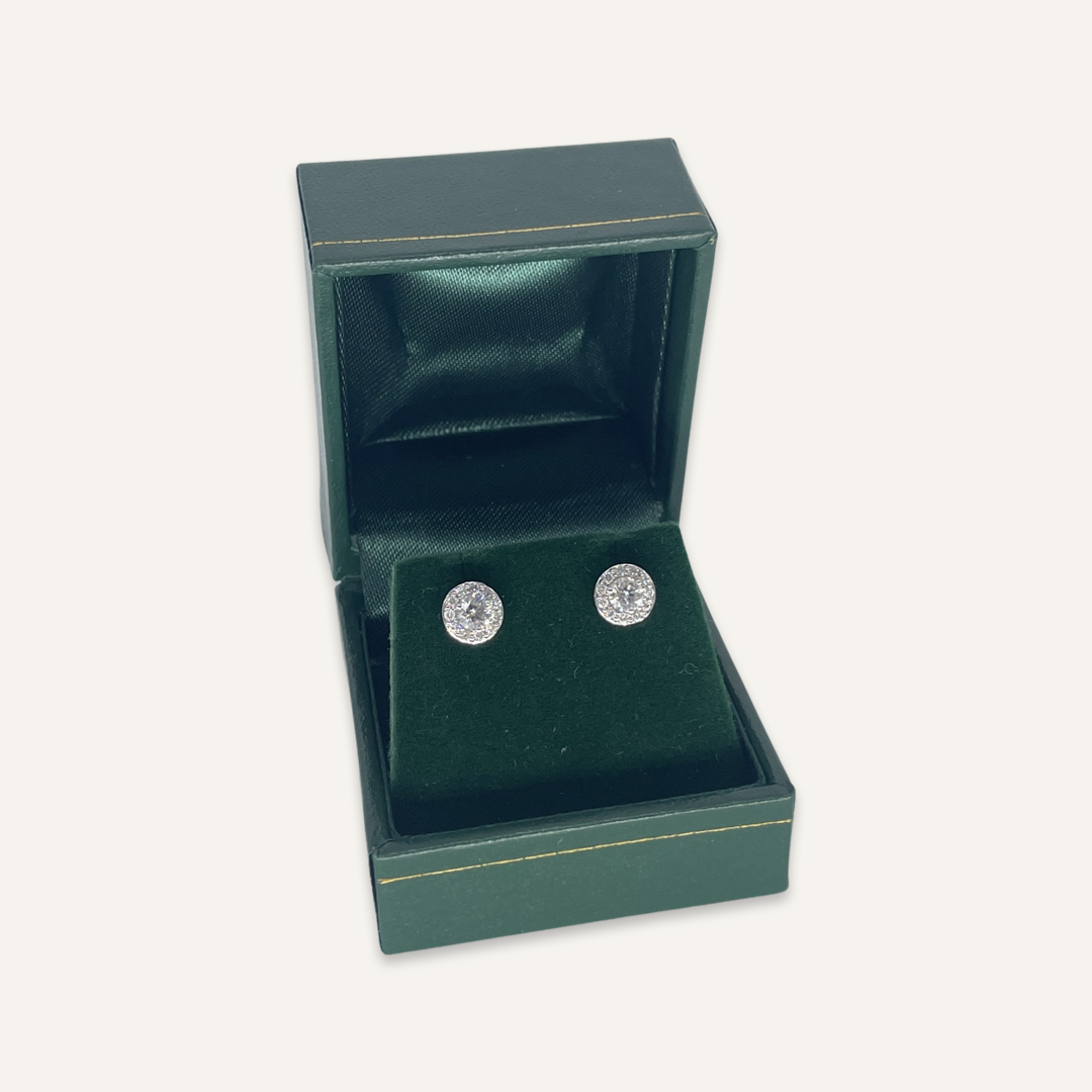 14k White Gold Diamond Halo Earrings