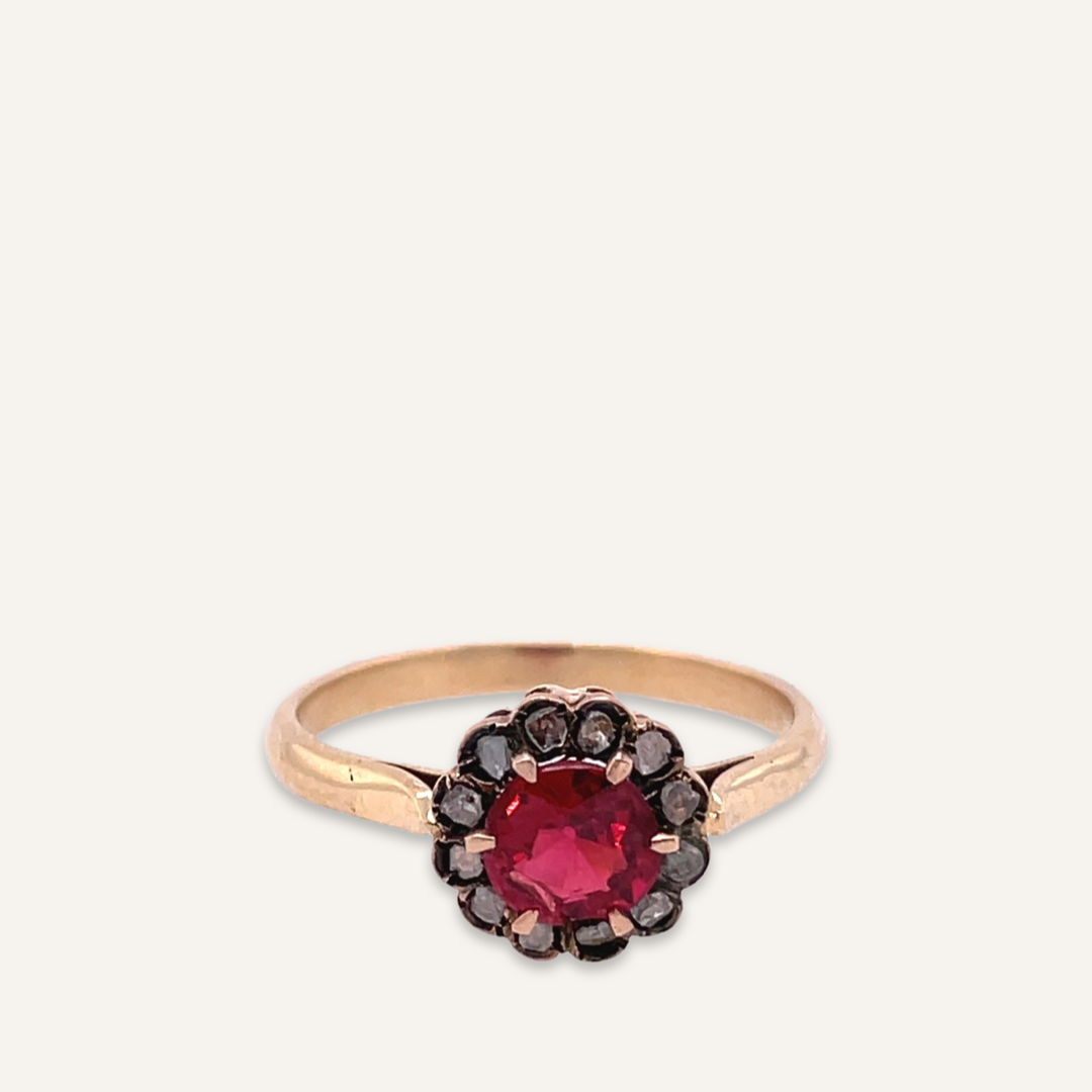 Garnet with Diamond chip halo