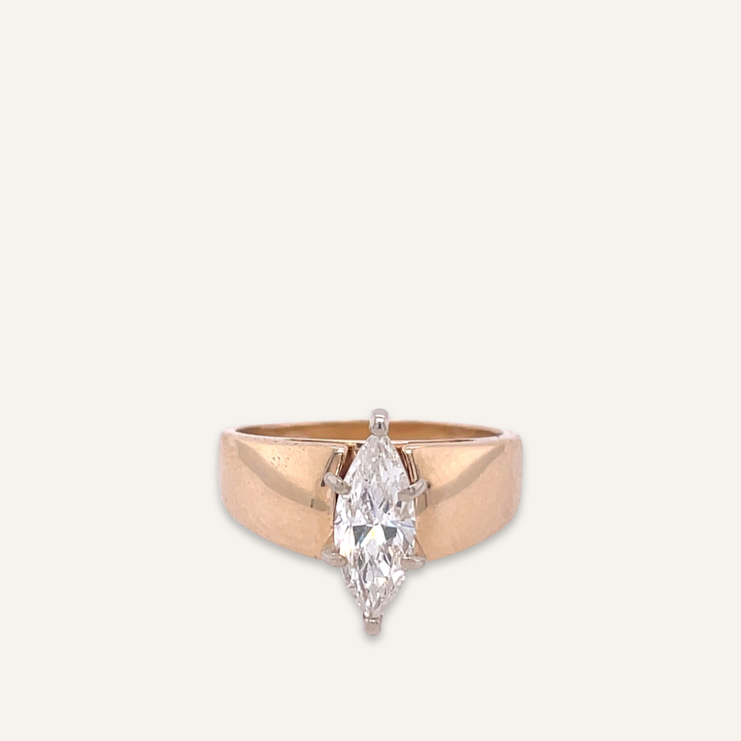 14K Yellow Gold Marquis Cut Diamond Engagement Ring