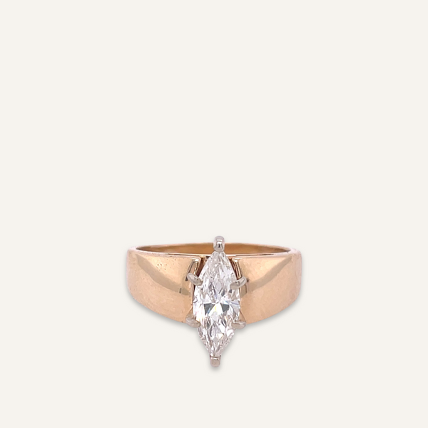 14K Yellow Gold Marquis Cut Diamond Engagement Ring