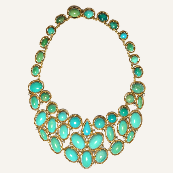 18k Yellow Gold Turquoise and Diamond Collar
