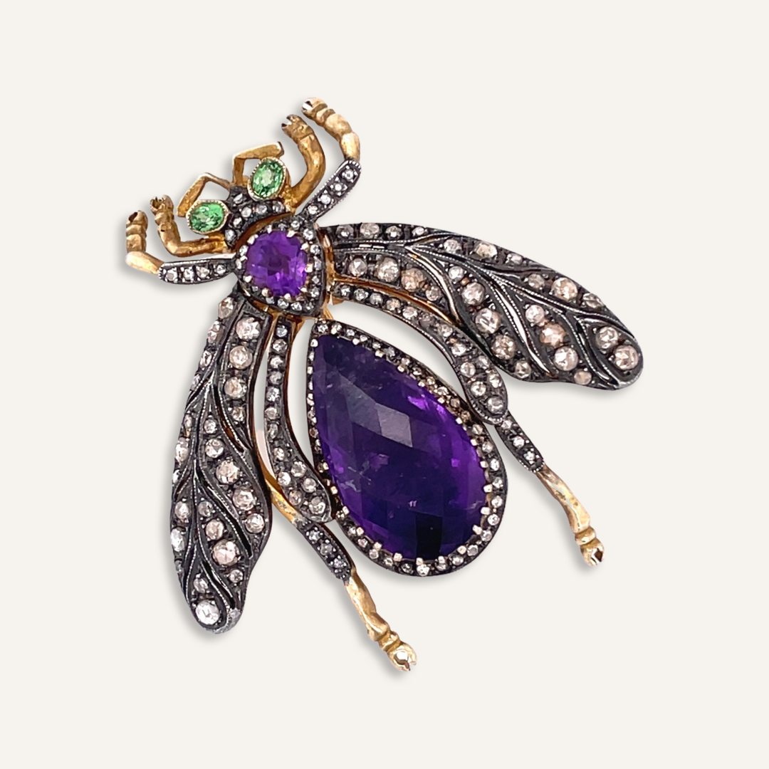 14k Yellow Gold Amethyst Bee Brooch