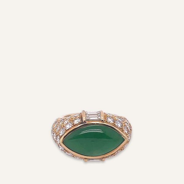 18k Yellow Gold Jade and Diamond Trio Ring