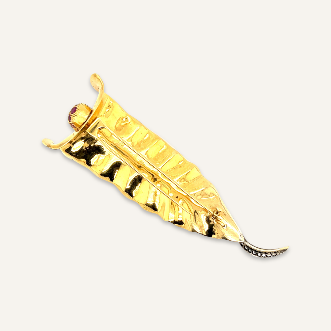 18k Yellow Gold Ruby and Diamond Lily Brooch