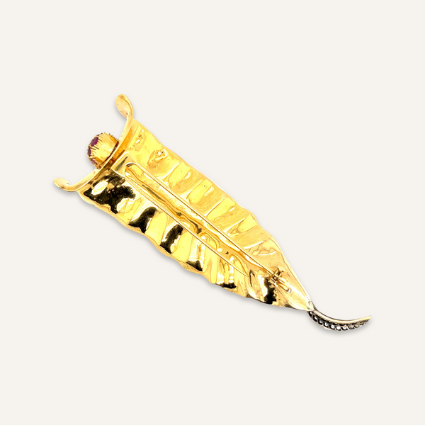 18k Yellow Gold Ruby and Diamond Lily Brooch