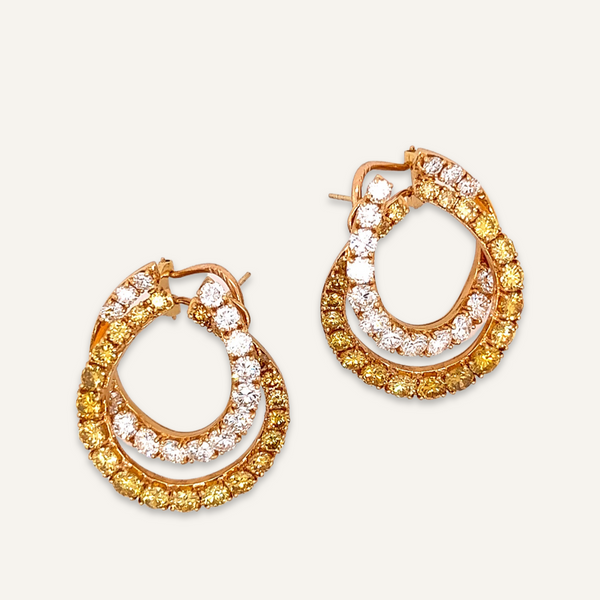 18k Gold Fancy Yellow and White Diamond Earrings