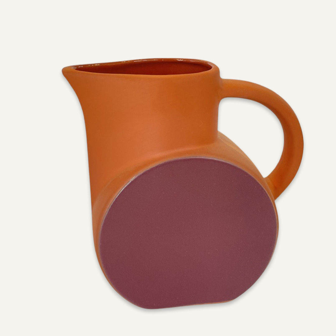 Eva Zeisel Terra Cotta and Matte Purple Glazed Schramberg Pitcher