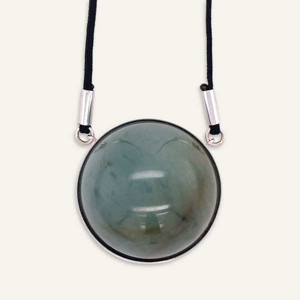 Jade and 18k White Gold on Black Silk Cord Necklace