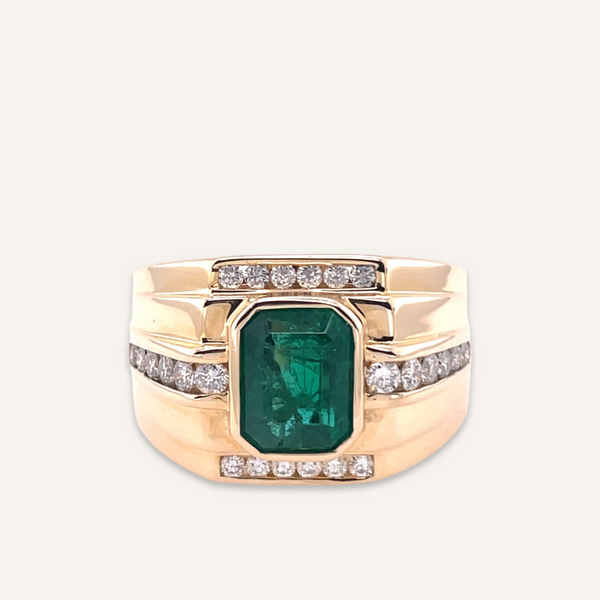 14K Yellow Gold Emerald and Diamond Ring