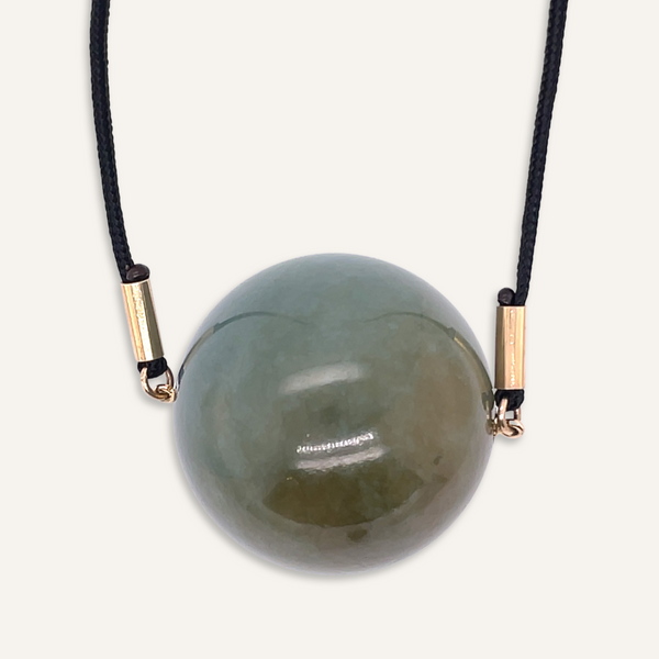 Jade Court Bead on Black Silk Cord Necklace