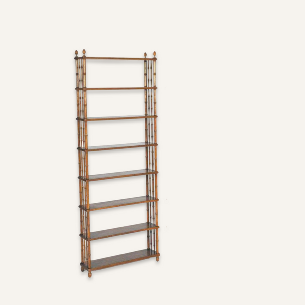 Baker Furniture Company Walnut Faux Bamboo Etagere Bookcase