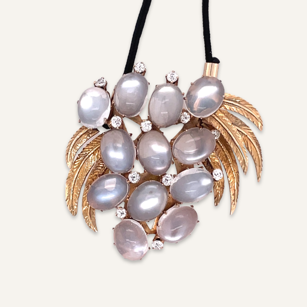 18K Yellow Gold, Moonstone, and Diamond Necklace