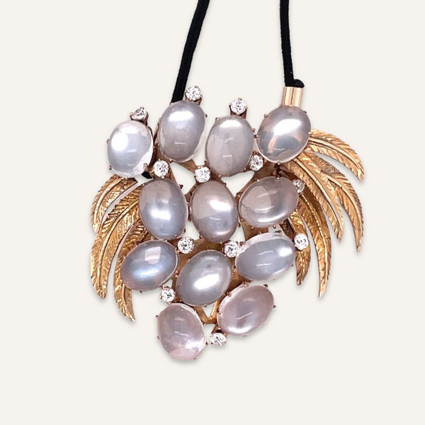 18K Yellow Gold, Moonstone, and Diamond Necklace