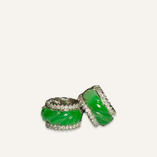Platinum and Jade Huggie Earrings