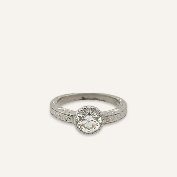 Art Deco 14k White Gold and Diamond Engagement Ring