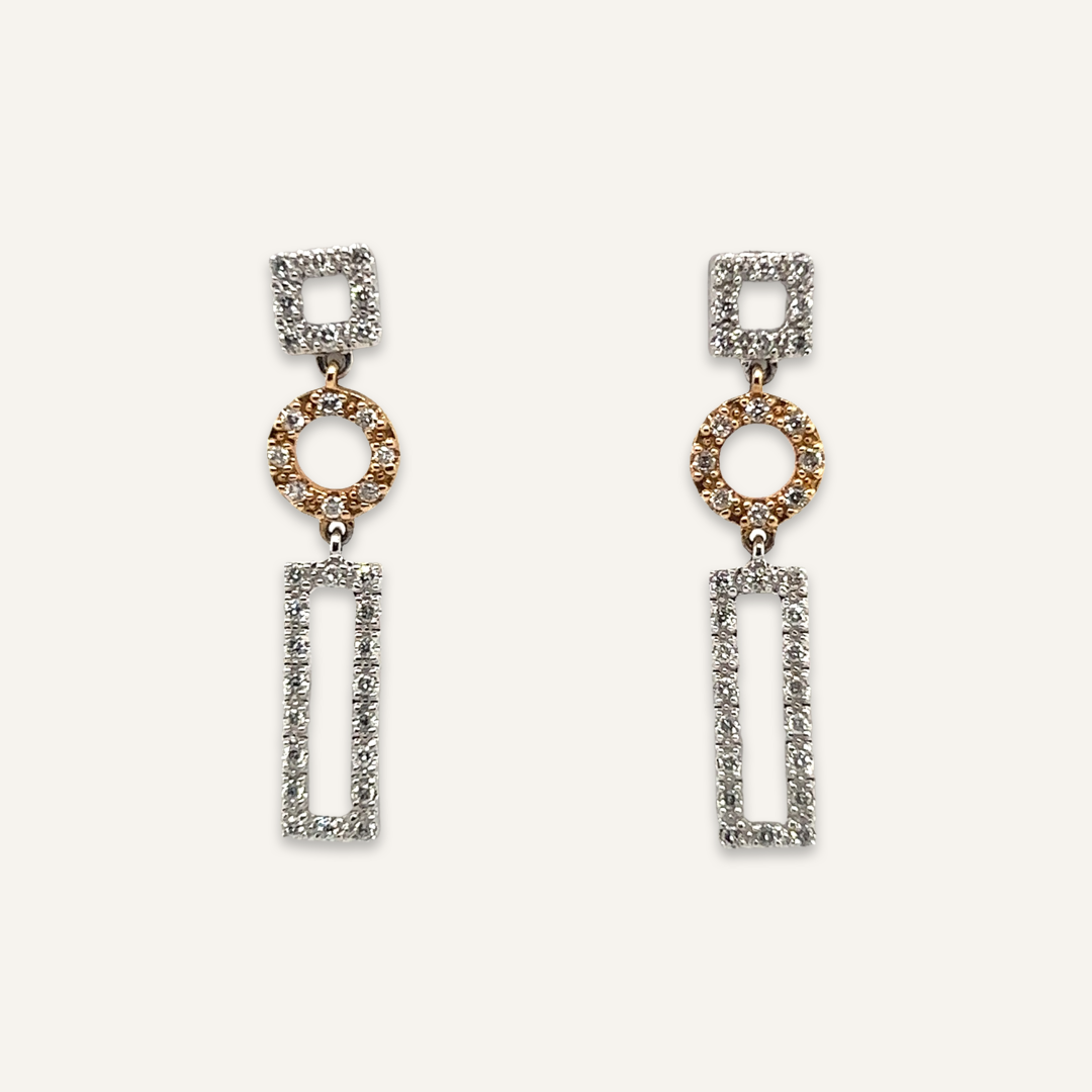 White and Yellow Gold Geometric Earrings
