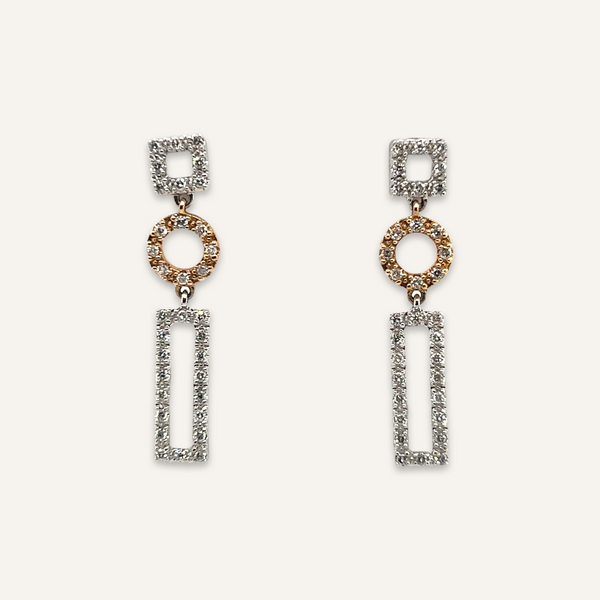 White and Yellow Gold Geometric Earrings