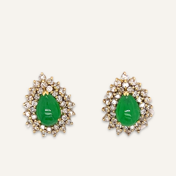 14k Yellow Gold Jadeite and Diamond Earrings