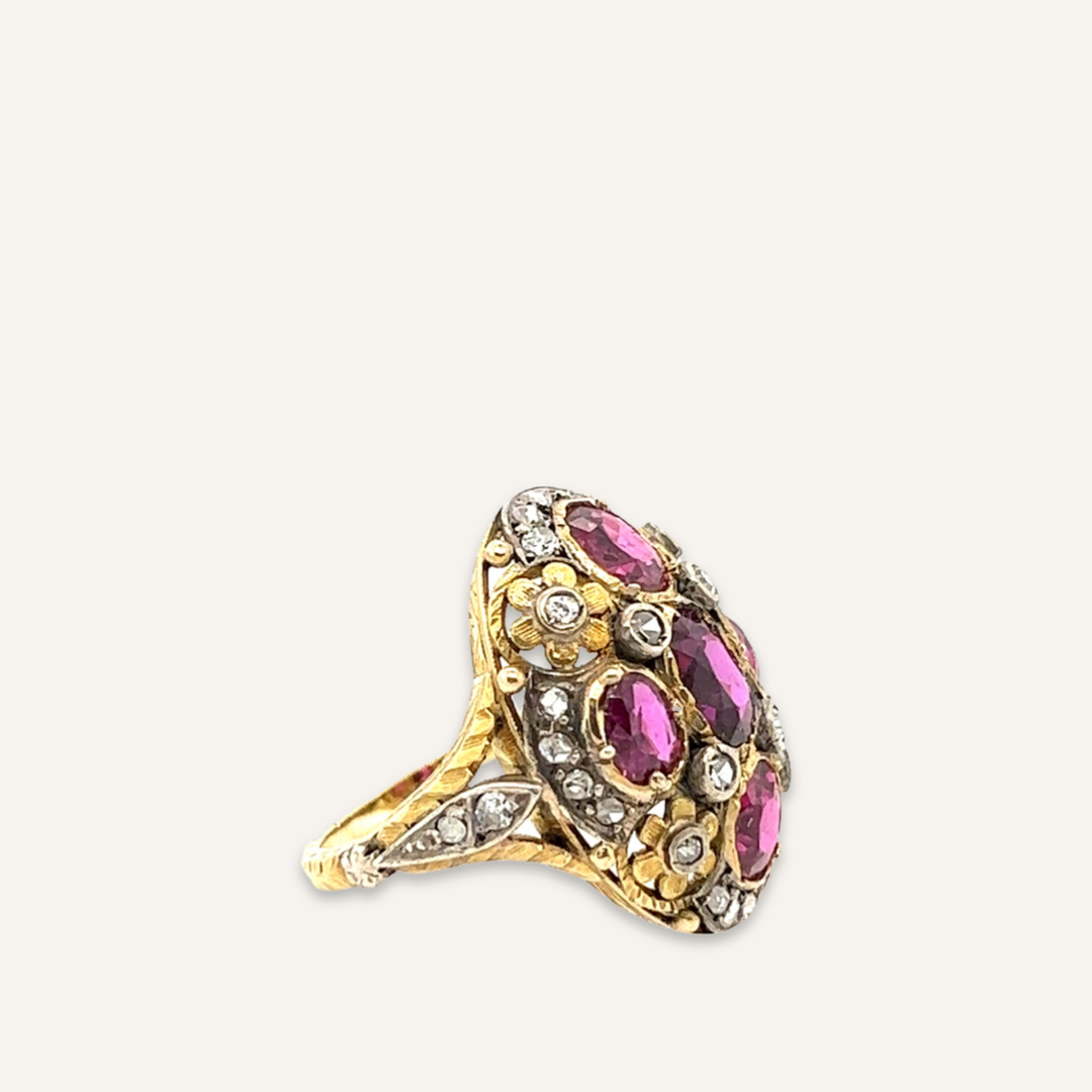 18k Yellow Gold Ruby and Diamond Ring