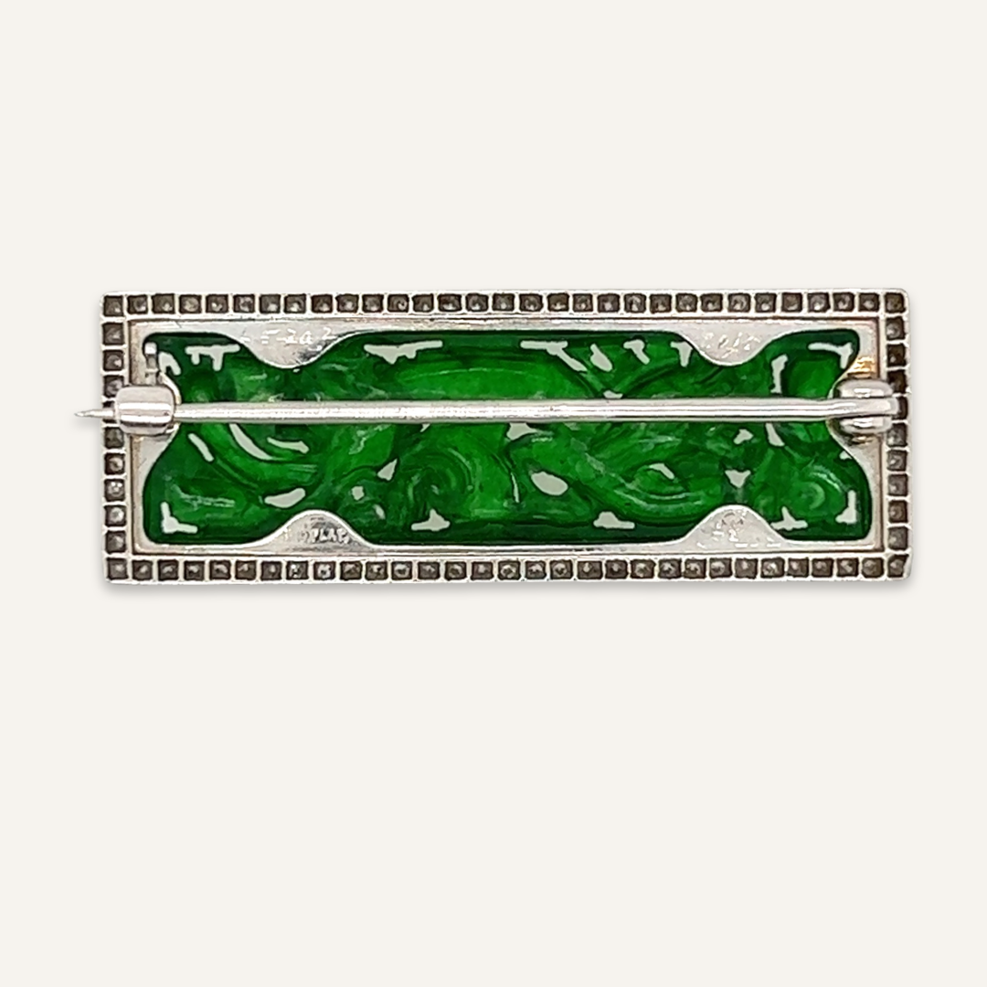 Platinum, Diamond and Carved Jade Pin