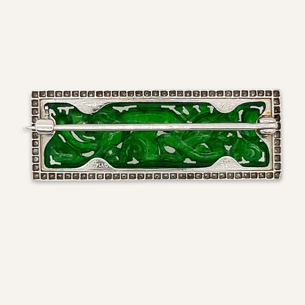 Platinum, Diamond and Carved Jade Pin